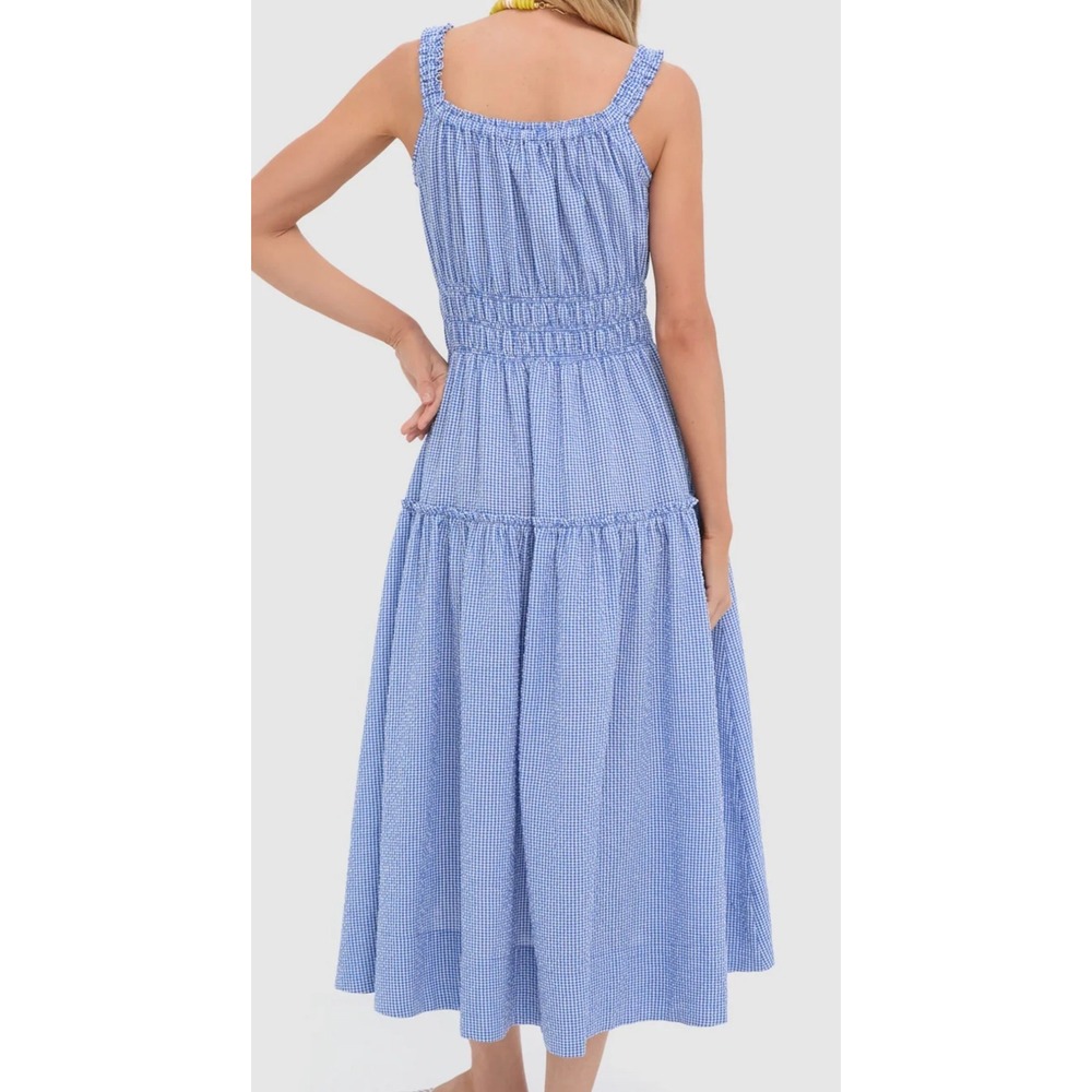 Tuckernuck Landis Maxi Dress Womens M Blue Gingham Seersucker Smocked Tiered - Picture 4 of 12